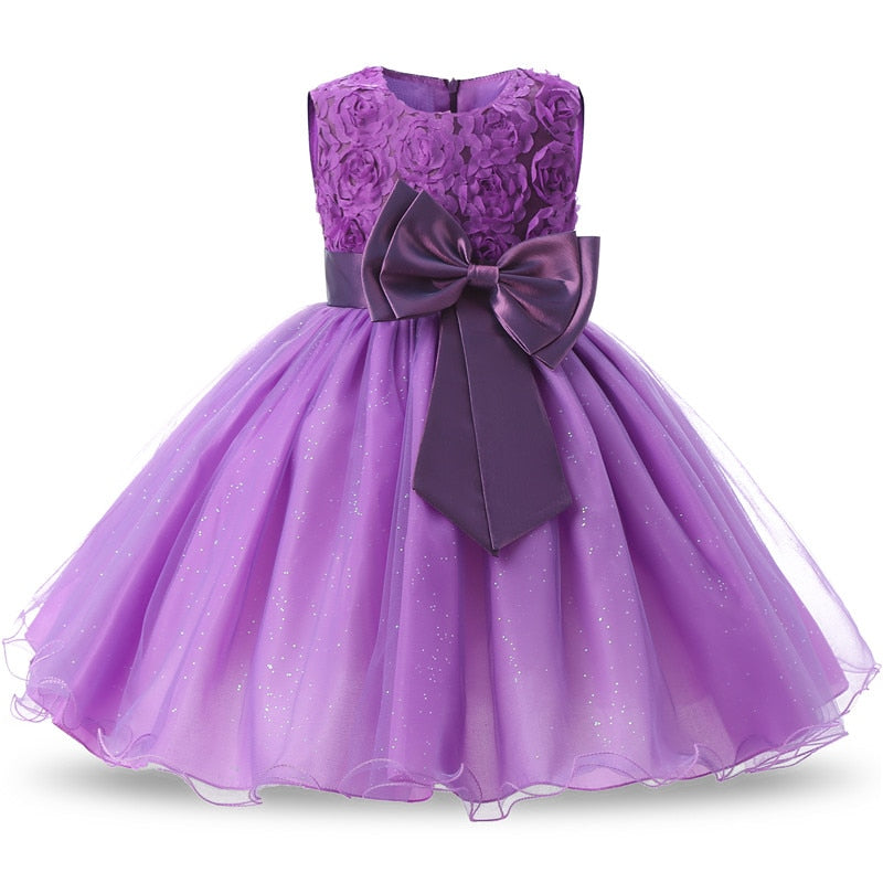 Floral Princess Dress with Bow for Girls 2Y-12Y