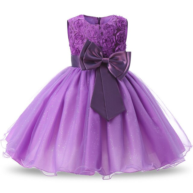 Floral Princess Dress with Bow for Girls 2Y-12Y