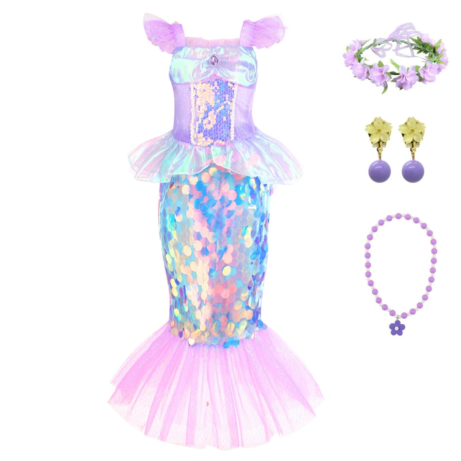 Mermaid Glittery Costume Dress Set for Girls 2Y-10Y