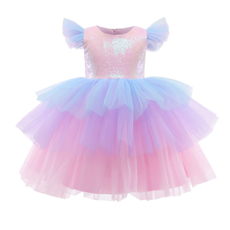 Rainbow Unicorn Tulle Princess Dress for Girls 4Y-10Y