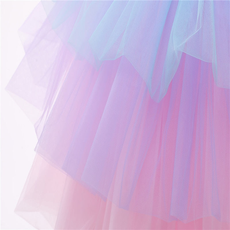 Rainbow Unicorn Tulle Princess Dress for Girls 4Y-10Y