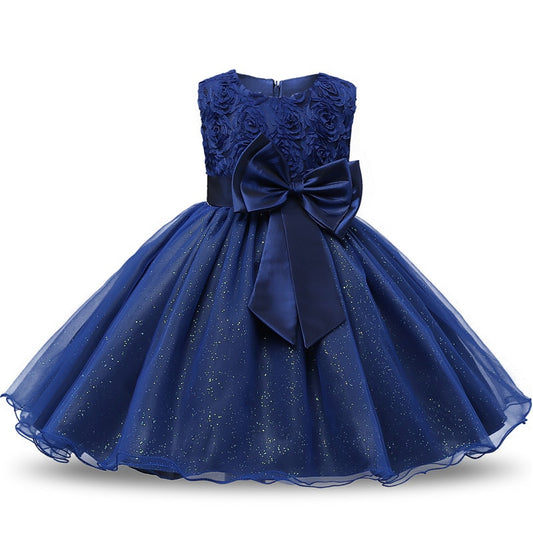 Floral Princess Dress with Bow for Girls 2Y-12Y