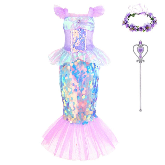 Mermaid Glittery Costume Dress Set for Girls 2Y-10Y